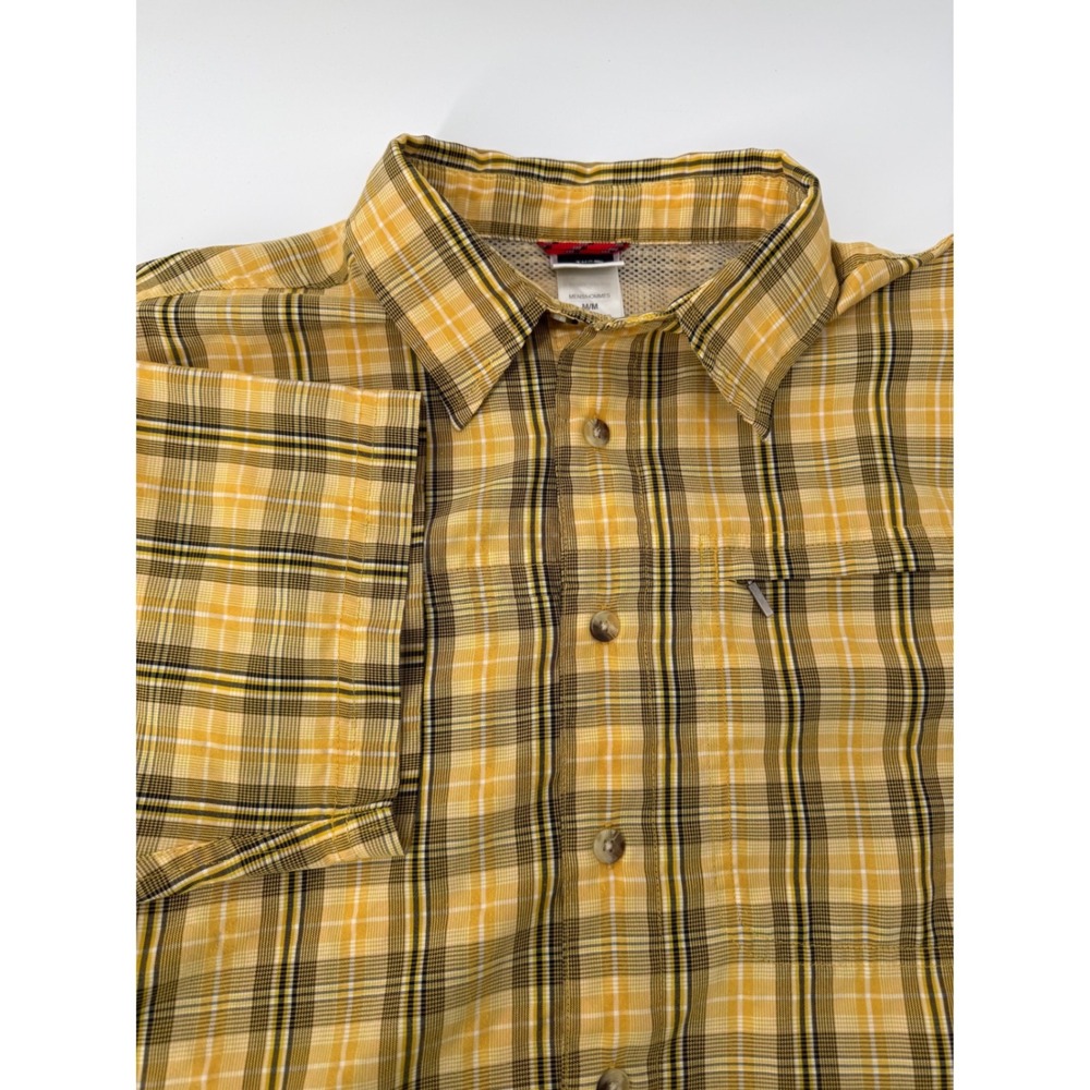 The North Face Mens Medium Yellow Plaid Short Sleeve Button Down Hiking Shirt